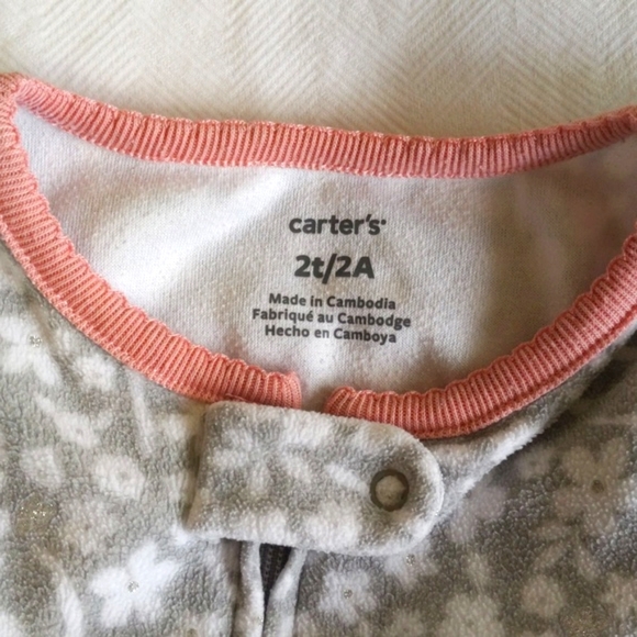 carter's silver ballerina fleece zipper footie sleeper pajamas 2T toddler girls - Picture 2 of 7